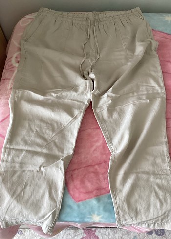 LC Waikiki Düğmeli Bej Keten Kadın Pantolon