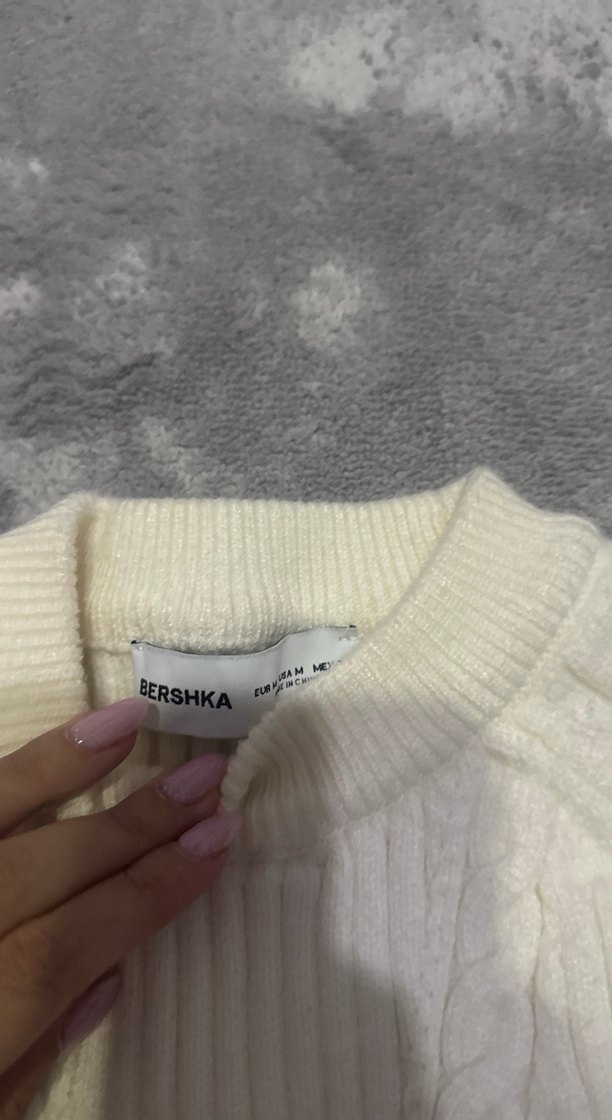 Bershka örgülü beyaz kazak - Görsel 2