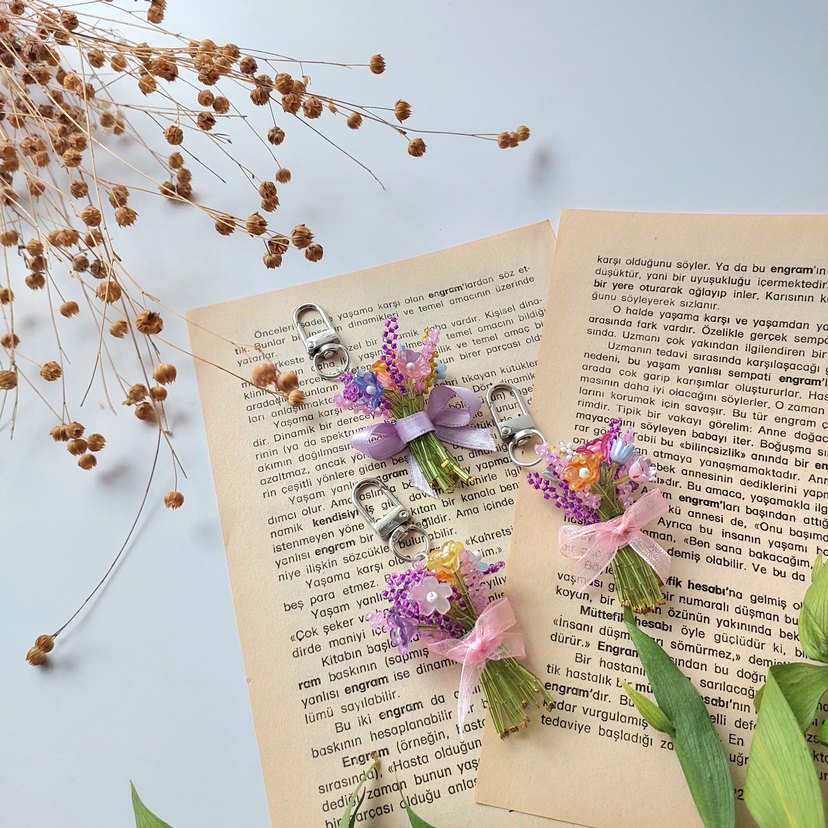 Mor Pastel Püsküllü Bohem Anahtarlık - Görsel 4