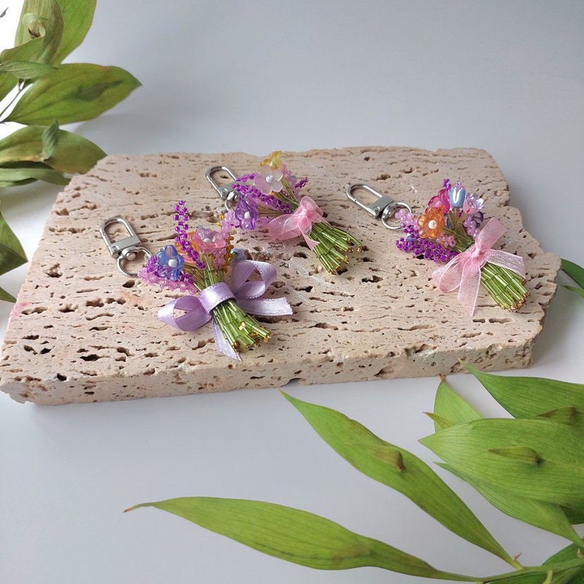 Mor Pastel Püsküllü Bohem Anahtarlık - Görsel 2