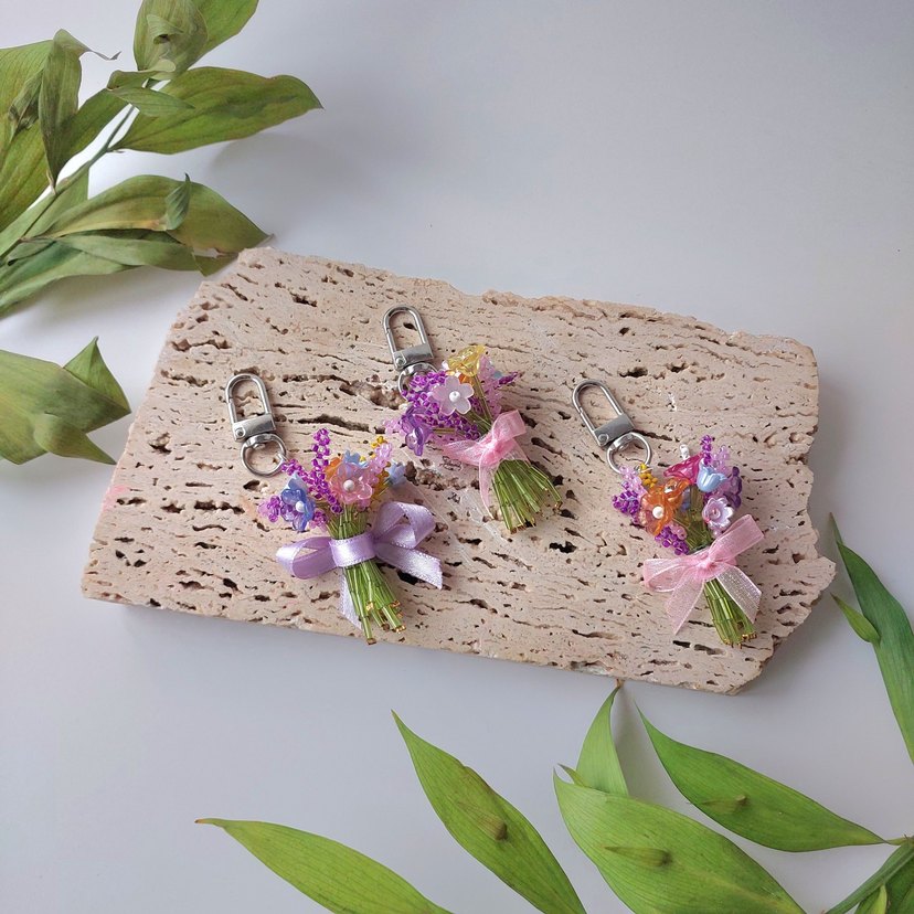 Mor Pastel Püsküllü Bohem Anahtarlık - Görsel 3