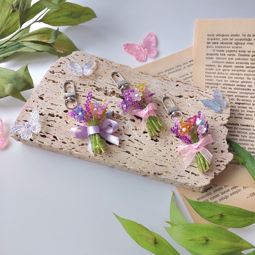 Mor Pastel Püsküllü Bohem Anahtarlık - Görsel 5