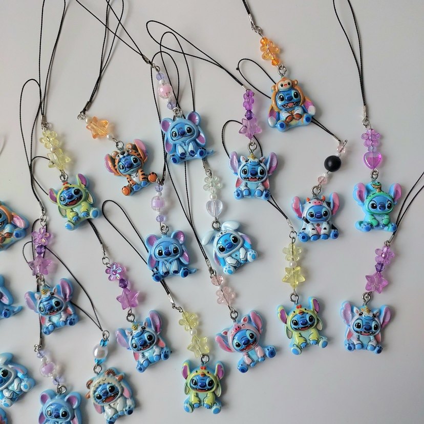 Renkli Stitch Figürlü El Yapımı Telefon Askıları - Görsel 2
