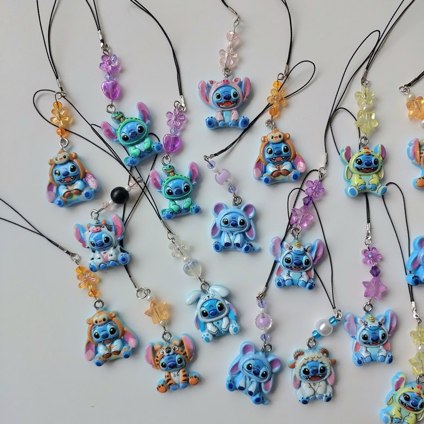 Renkli Stitch Figürlü El Yapımı Telefon Askıları - Görsel 3