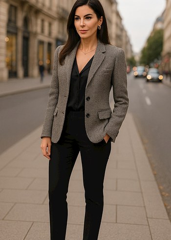 Gri Düğmeli Kadın Blazer Ceket