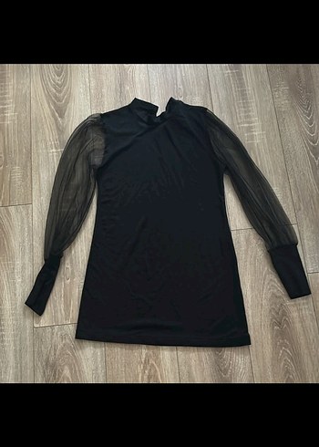 American Vintage Şeffaf Kollu Siyah Gotik Mini Elbise