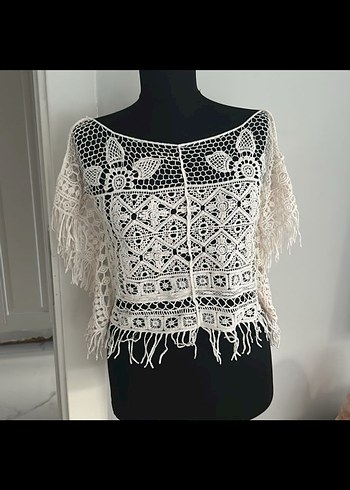 American Vintage Etnik Desenli Bej Dantel Detaylı Bohem Bluz