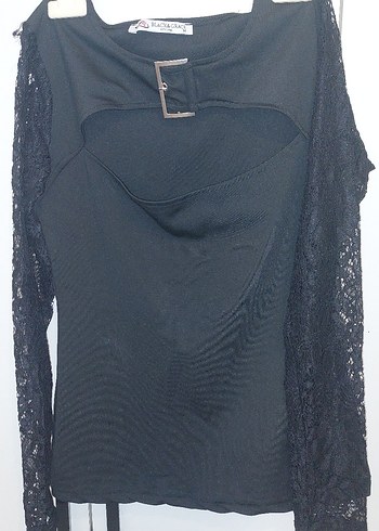 American Vintage Dantel Kollu Siyah Mini Bluz