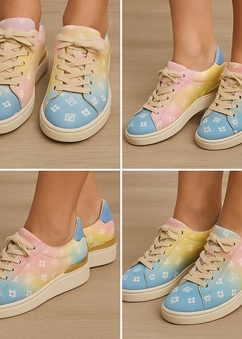Pastel Renkli Tie-Dye Platform Kadın Spor Ayakkabı