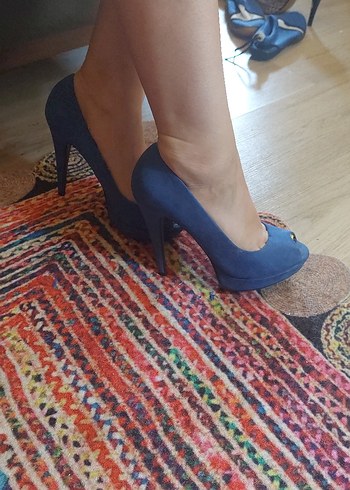 35 Beden mavi Renk Kadın Mavi Süet Stiletto Topuklu Ayakkabı