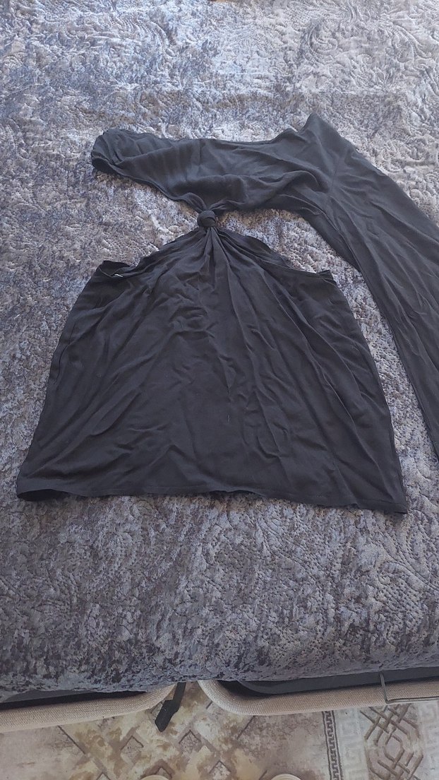 Siyah Tek Omuz Drapeli Mini Elbise - Görsel 3