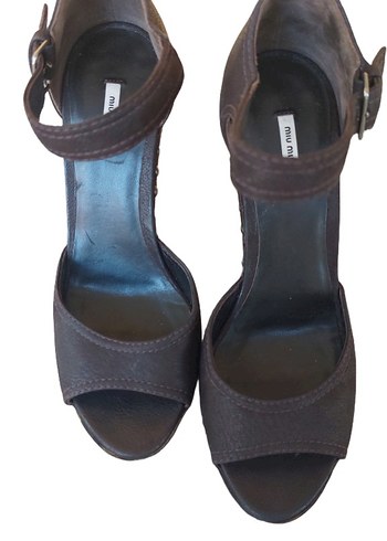 Kahverengi Süet Platform Topuklu Ayakkabı Miu Miu - Görsel 7