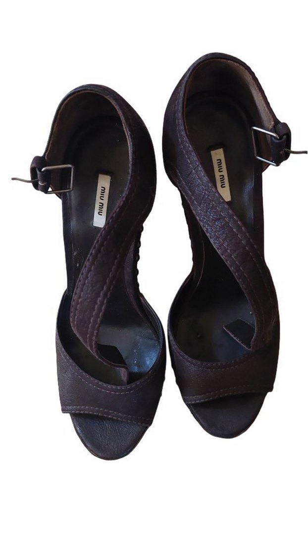 Kahverengi Süet Platform Topuklu Ayakkabı Miu Miu - Görsel 2