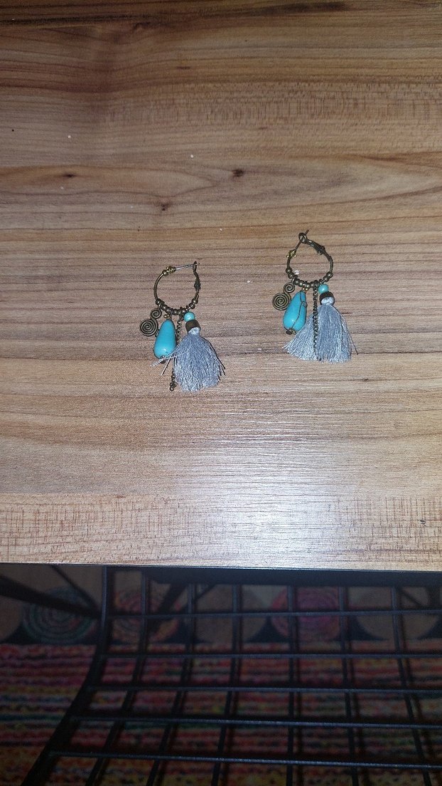 Püsküllü Turkuaz Bohem Kadın Küpe - Görsel 2