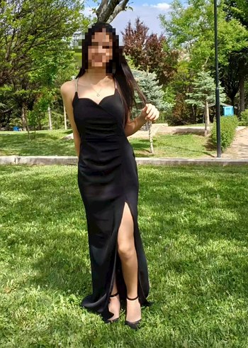 Siyah V Yaka Drapeli Midi Abiye Elbise