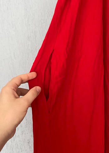 Kırmızı Uzun Drapeli Kadın Elbise - Görsel 6