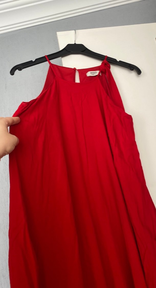 Kırmızı Uzun Drapeli Kadın Elbise - Görsel 4