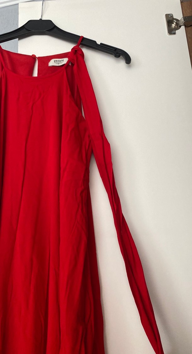 Kırmızı Uzun Drapeli Kadın Elbise - Görsel 5