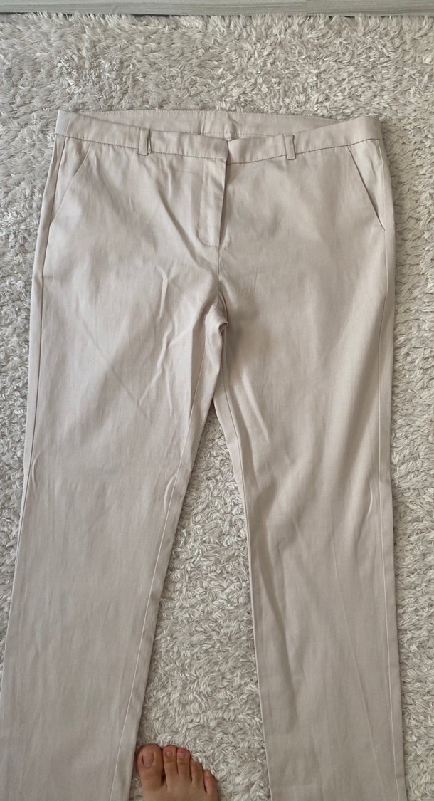 Bej Kadın Keten Kumaş Pantolon - Görsel 2