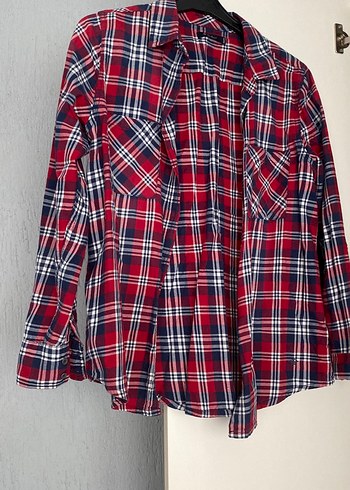 Kırmızı Kareli Pamuklu Kadın Gömlek - Görsel 4