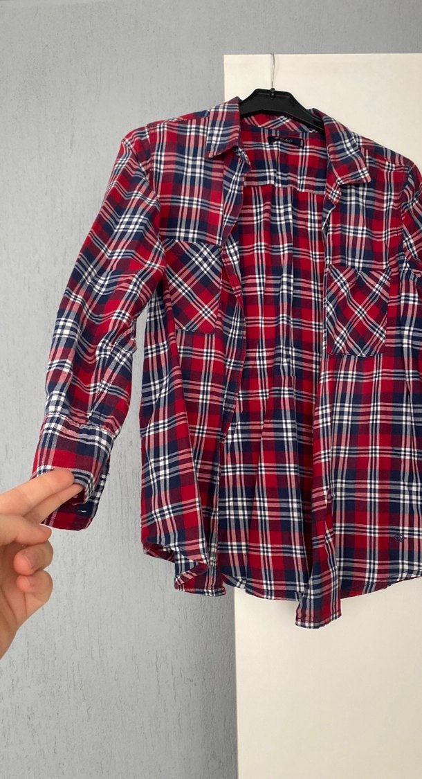 Kırmızı Kareli Pamuklu Kadın Gömlek - Görsel 2