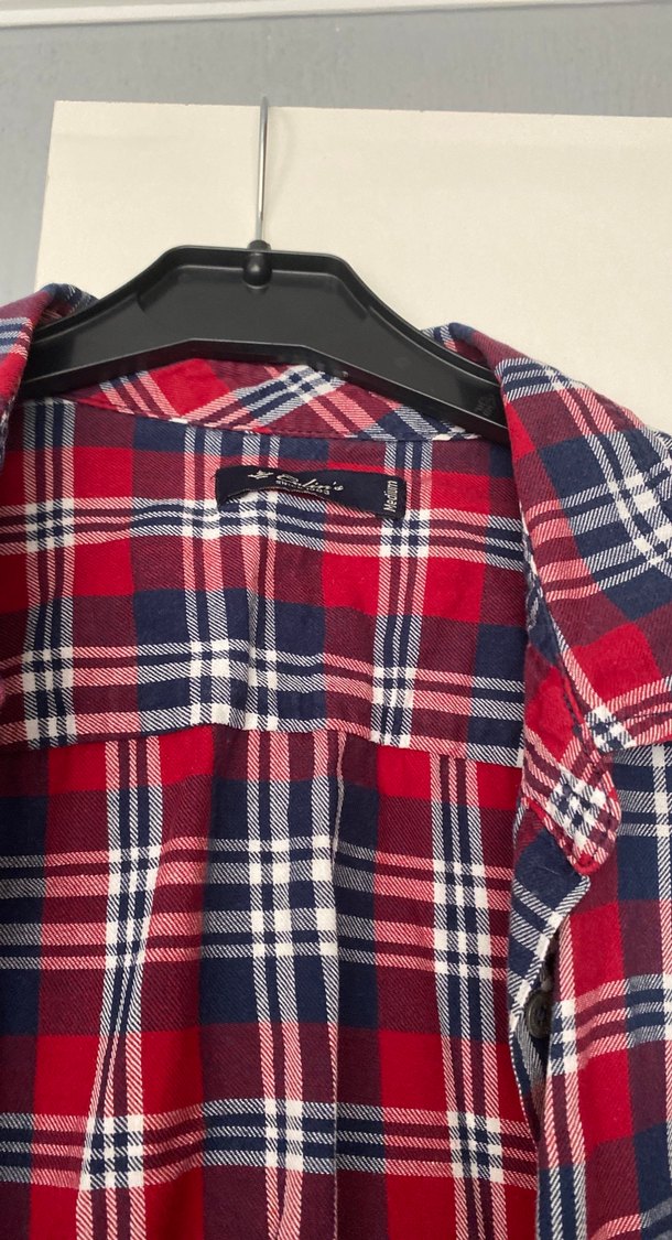 Kırmızı Kareli Pamuklu Kadın Gömlek - Görsel 3