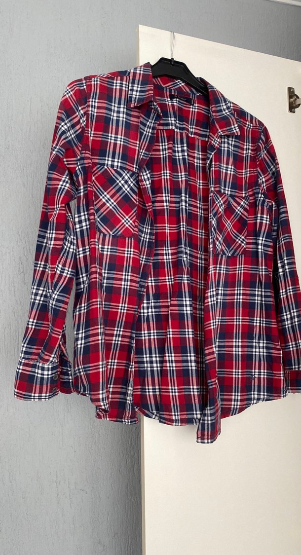 Kırmızı Kareli Pamuklu Kadın Gömlek - Görsel 4