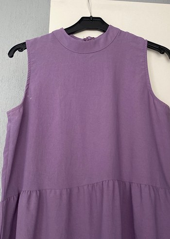 Kadın Mor Keten Uzun Elbise - Görsel 2