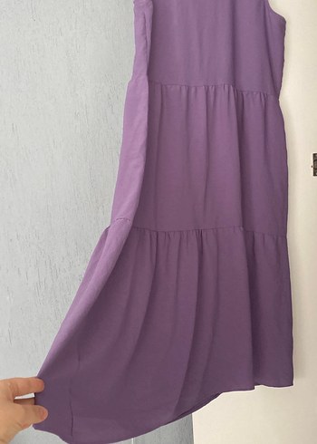 Kadın Mor Keten Uzun Elbise - Görsel 4