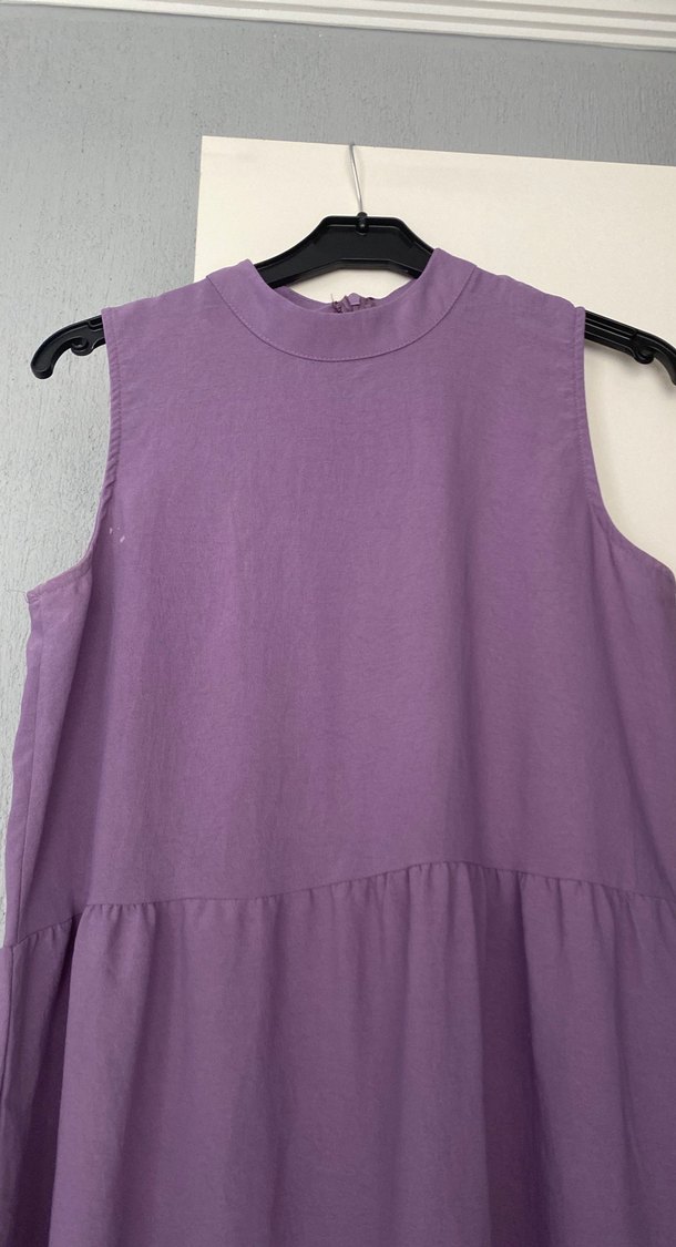 Kadın Mor Keten Uzun Elbise - Görsel 2