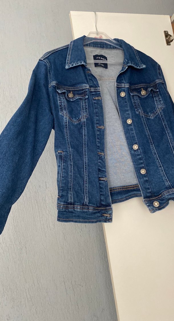 Düğmeli Mavi Kadın Denim Ceket - Görsel 2