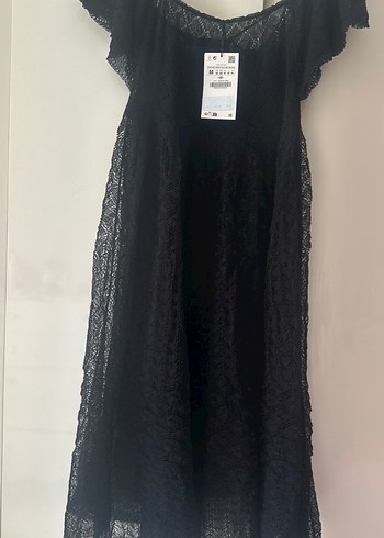 Siyah Dantel Detaylı Midi Kadın Örme Elbise