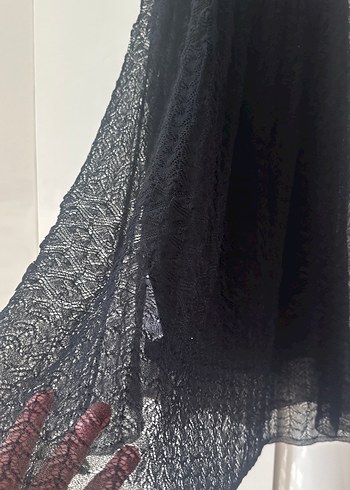 m Beden Siyah Dantel Detaylı Midi Kadın Örme Elbise