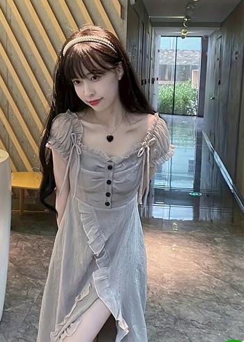 Gri Simli Coquette Midi Elbise - Görsel 3