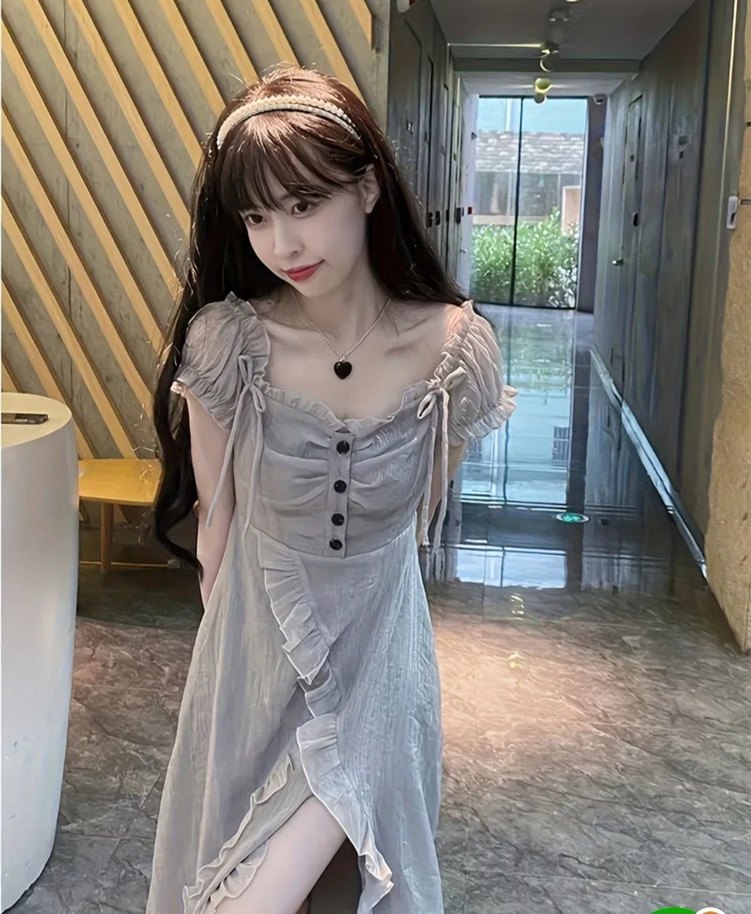 Gri Simli Coquette Midi Elbise - Görsel 3