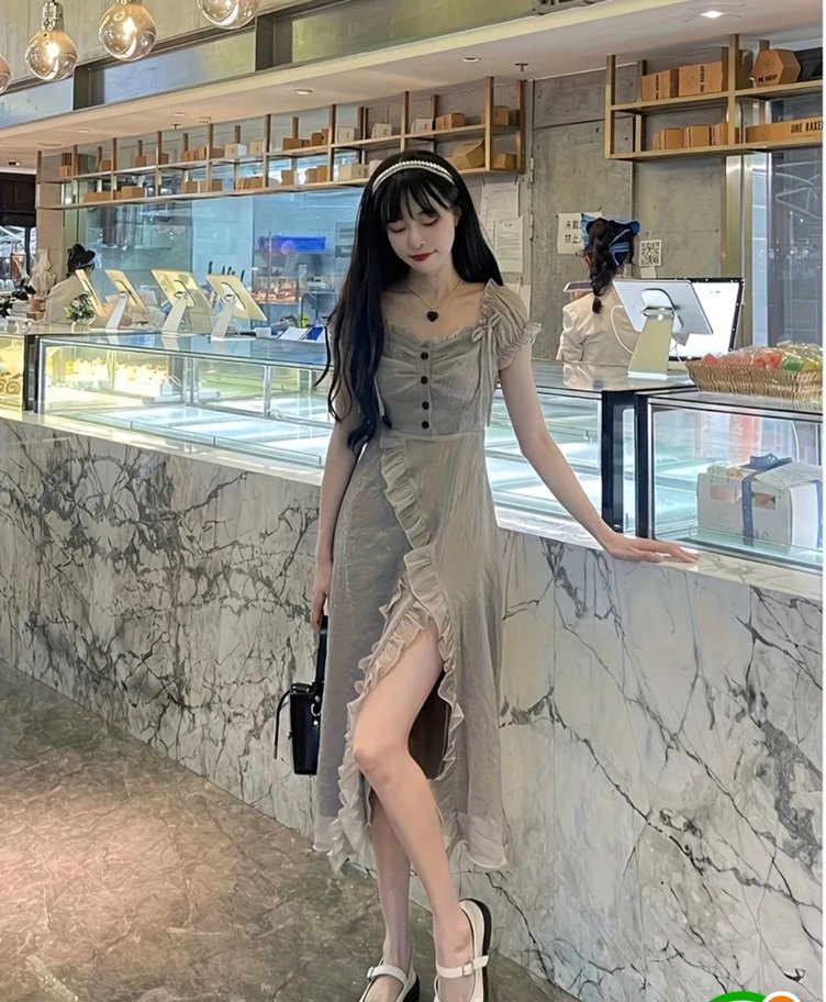 Gri Simli Coquette Midi Elbise - Görsel 4