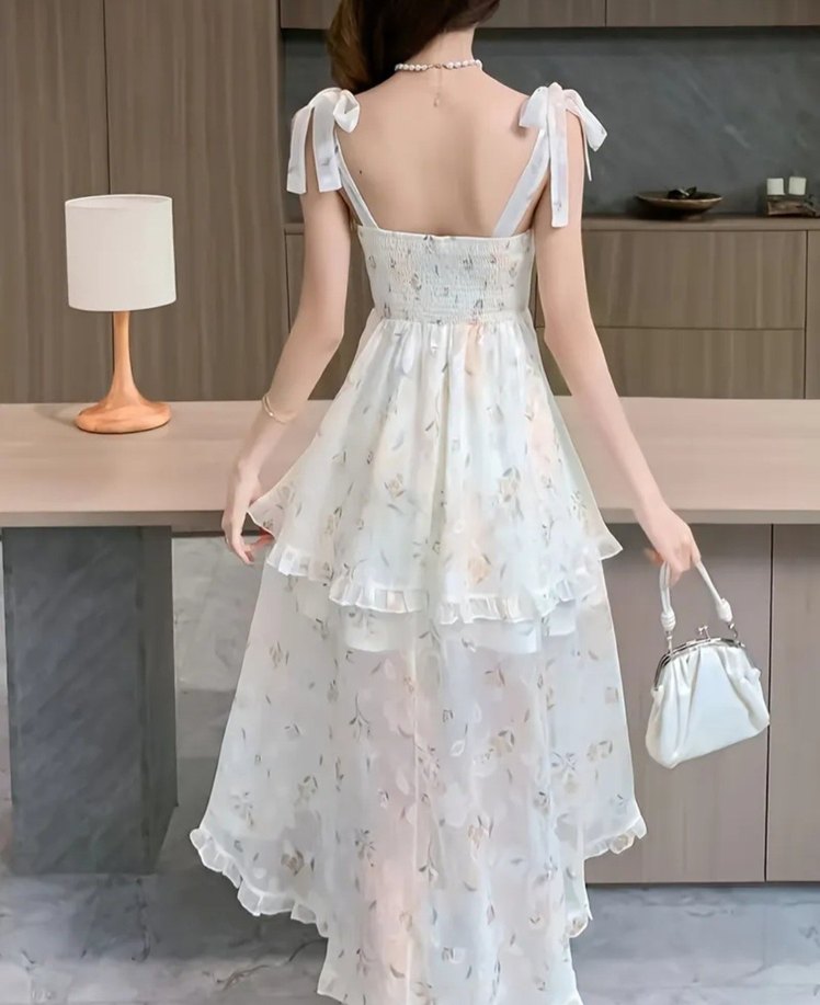 Krem Fairycore Uzun Askılı Elbise - Görsel 4