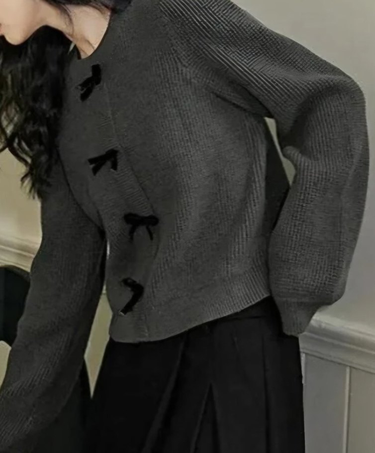 Gri Örgü Triko Kadın Kazak - Görsel 4