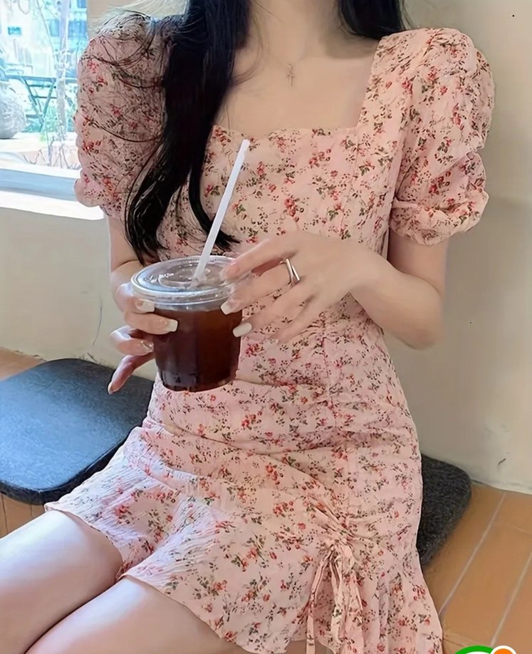 Pembe Midi Coquette Elbise - Görsel 3