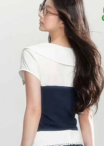 Lacivert coquette bluz yaka ve kurdele detaylı - Görsel 4