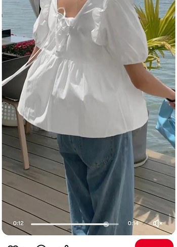 Beyaz Balon Kollu Arkadan Daraltılabilen Pinterest Bluz - Görsel 10