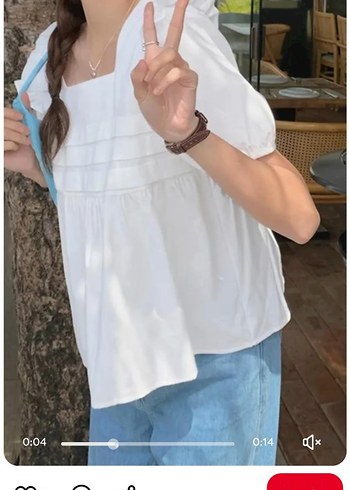Beyaz Balon Kollu Arkadan Daraltılabilen Pinterest Bluz - Görsel 9