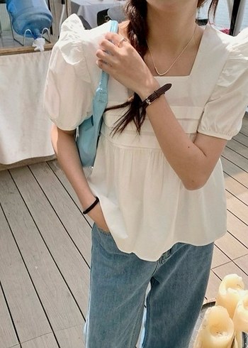 Beyaz Balon Kollu Arkadan Daraltılabilen Pinterest Bluz - Görsel 6