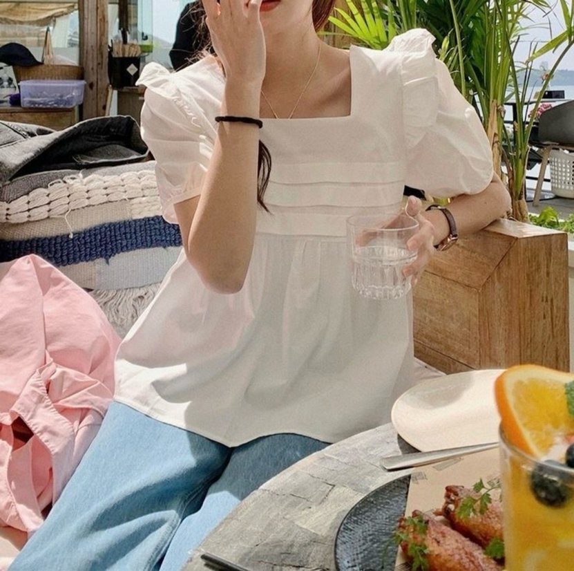 Beyaz Balon Kollu Arkadan Daraltılabilen Pinterest Bluz - Görsel 5