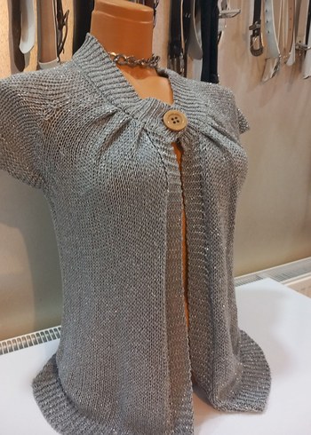 Simli Gri kısa kollu coquette hırka - Görsel 2