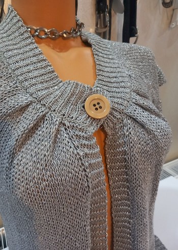 Simli Gri kısa kollu coquette hırka - Görsel 3