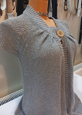 Simli Gri kısa kollu coquette hırka - Görsel 4