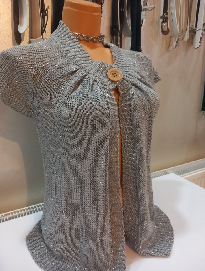 Simli Gri kısa kollu coquette hırka - Görsel 2