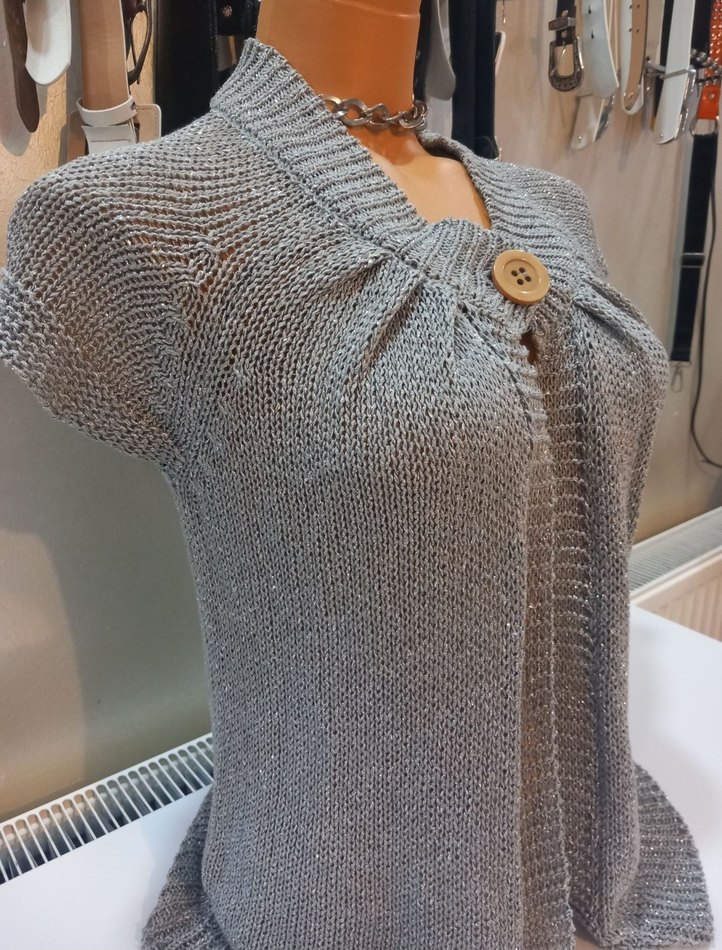 Simli Gri kısa kollu coquette hırka - Görsel 4