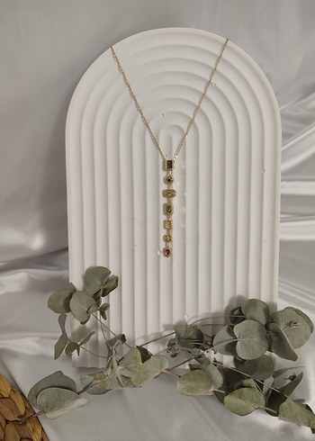  Beden çeşitli Renk 7 Taşlı Element Kolye Gold ve Gümüş
